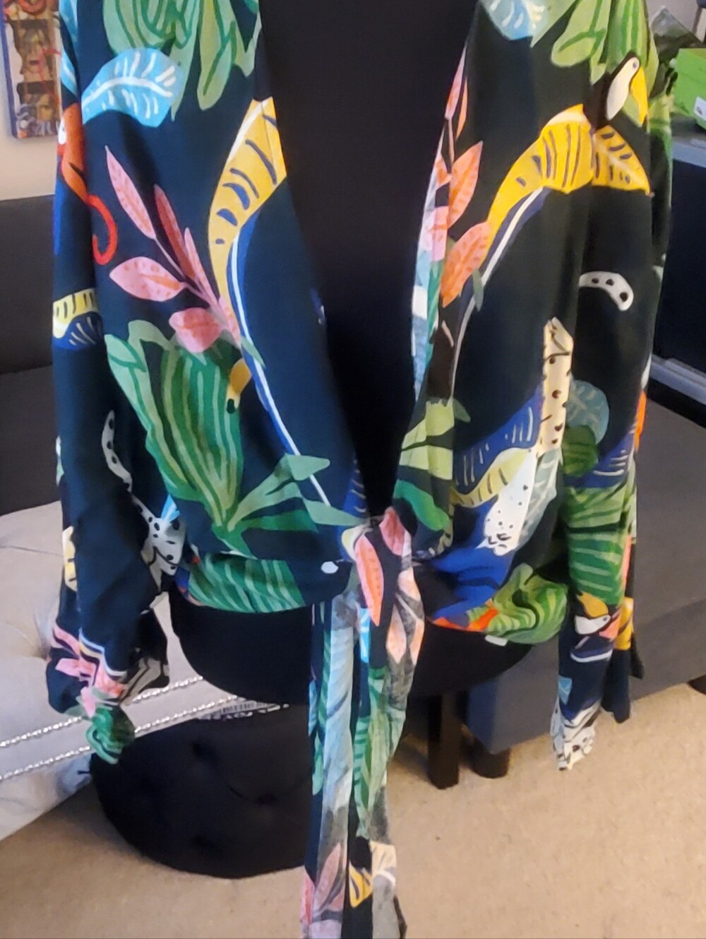 Christian Siriano Tropical/Jungle Print Tie-Front Cover-Up NWT